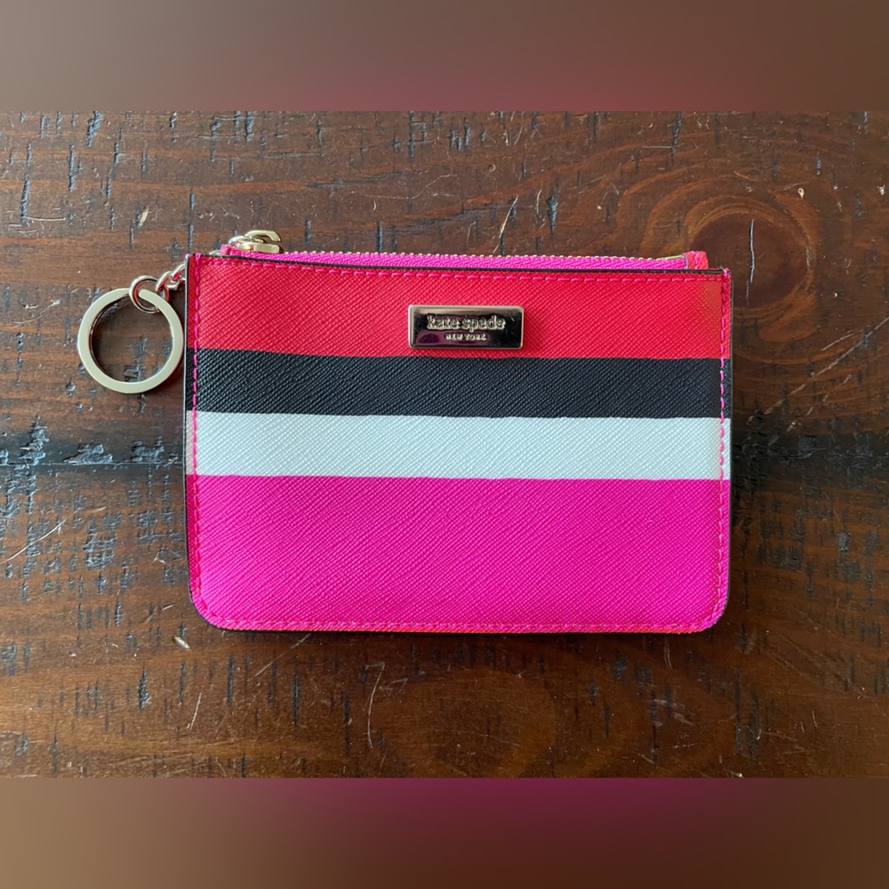 AUTH Kate Spade mini wallet card holder keychain genuine leather~
